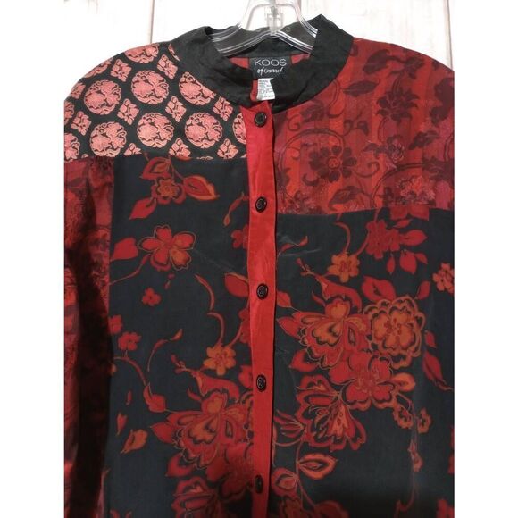 Koos Of Course Shirt Ladies Large Red Button Front Long Sleeve Silk Light Weight - Picture 3 of 7